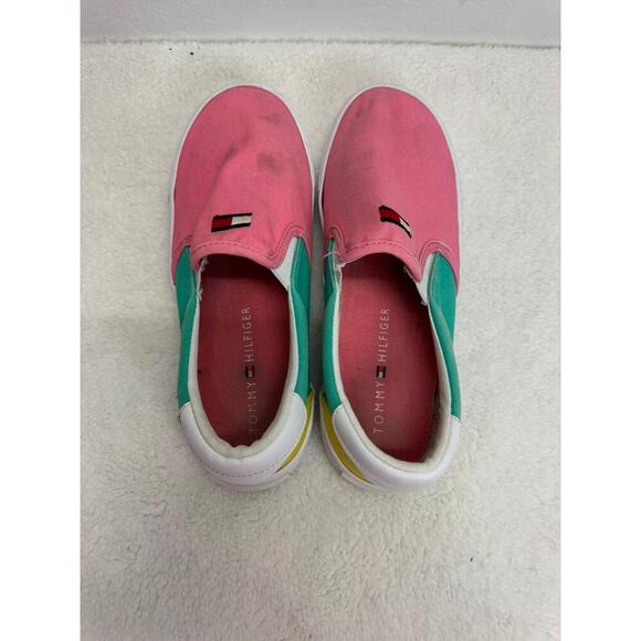 Tommy Hilfiger Pink Green Colorblock Slip On Sneakers Tennis Shoes SZ‎ 4 - Picture 4 of 7